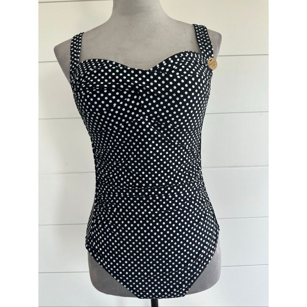 NWT NIPTUCK Joanne Black Polka Dot Print One-piece Swimsuit. Size 8 - Picture 3 of 14